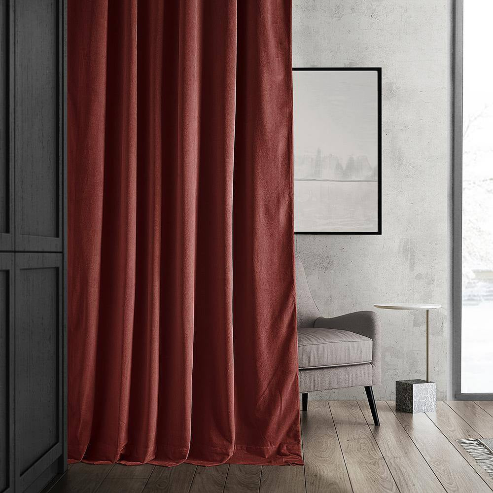 Crimson Rust Velvet Solid 50 In. W X 84 In. L Lined Rod Pocket Blackout Curtain