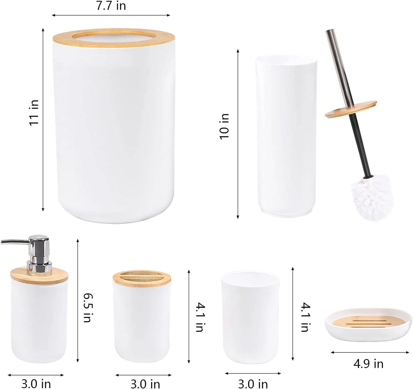 6-Piece Bamboo Bathroom Accessory Set, Modern White