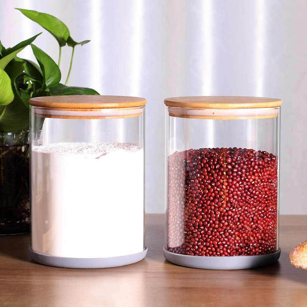 Set of 2 Large Glass Food Storage Jar, 100 FL OZ (3000Ml) Glass Flour Canister with Airtight Bamboo Lids for Kitchen Corner, Bpa-Free Flour Container for Sugar, Ground Coffee, Rice and Dry Food