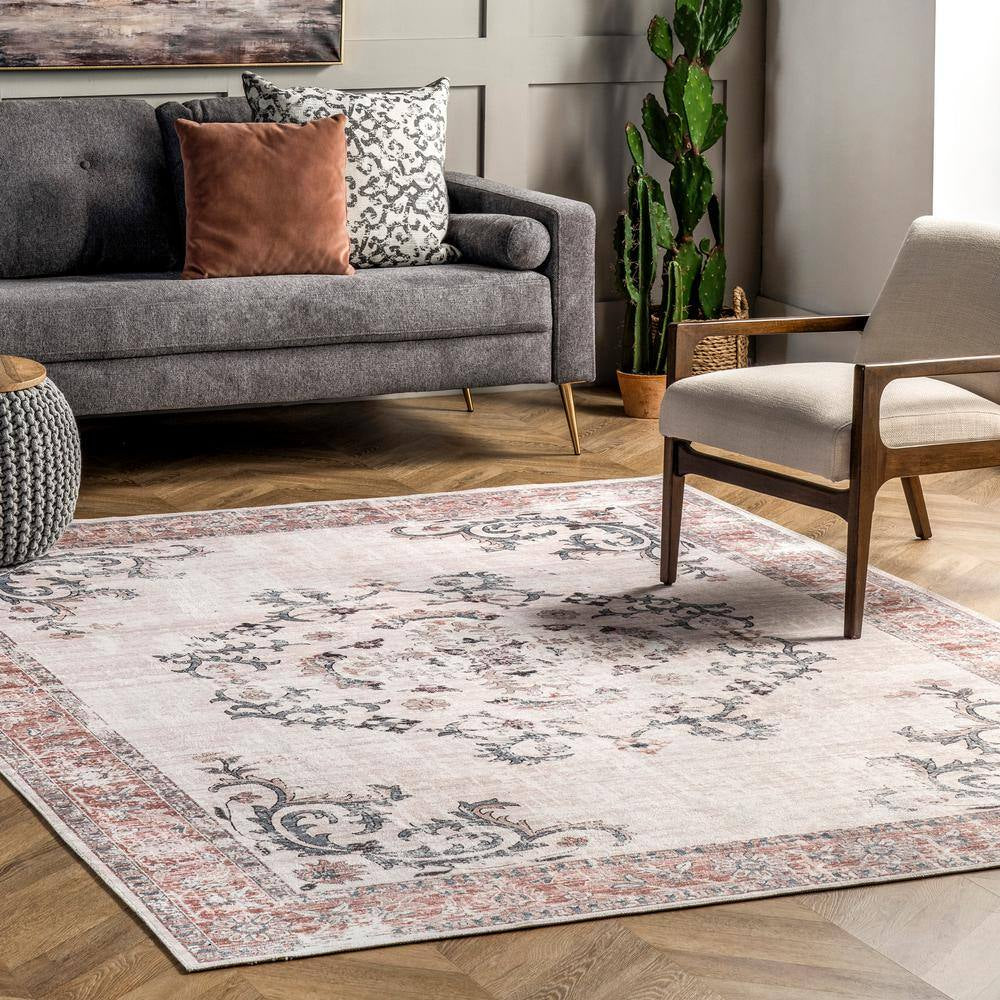 Layna Machine Washable Distressed Vintage Light Gray 2 Ft. 6 In. X 8 Ft. Indoor Runner Rug