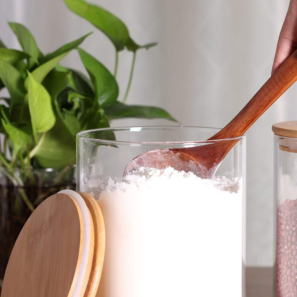 Set of 2 Large Glass Food Storage Jar, 100 FL OZ (3000Ml) Glass Flour Canister with Airtight Bamboo Lids for Kitchen Corner, Bpa-Free Flour Container for Sugar, Ground Coffee, Rice and Dry Food
