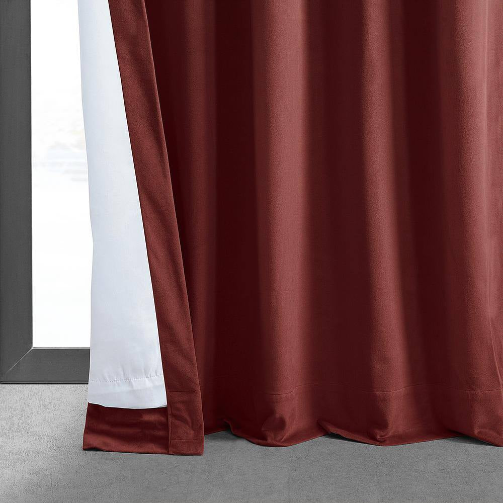Crimson Rust Velvet Solid 50 In. W X 84 In. L Lined Rod Pocket Blackout Curtain