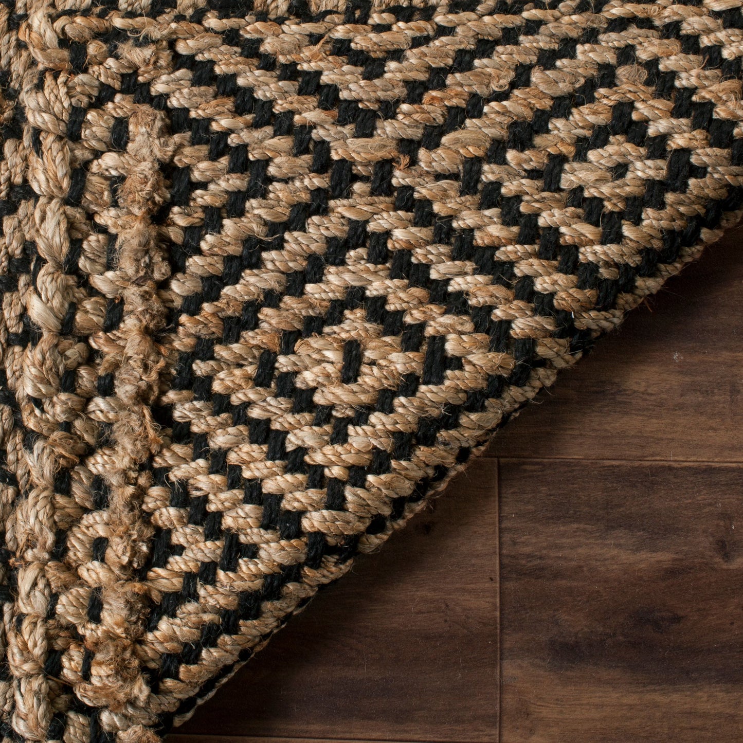 Natural Fiber Emory Geometric Jute Runner Rug, Natural/Black, 2'3" X 20'