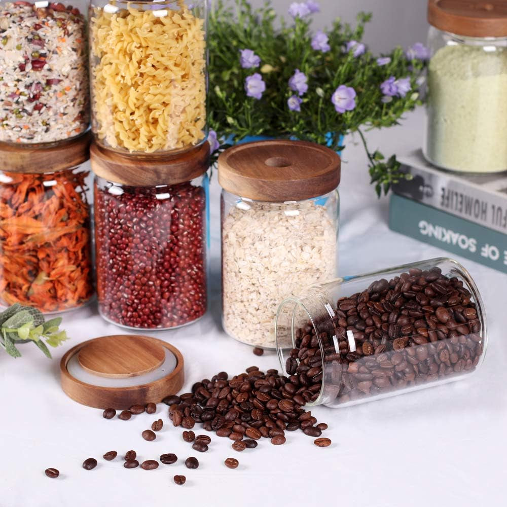 Stackable Kitchen Canisters Set of 8,High Borosilicate Glass Cylinder Airtight Food Storage, Sort Out the Tea, Flour, Candies, Grain Easily and Clearly