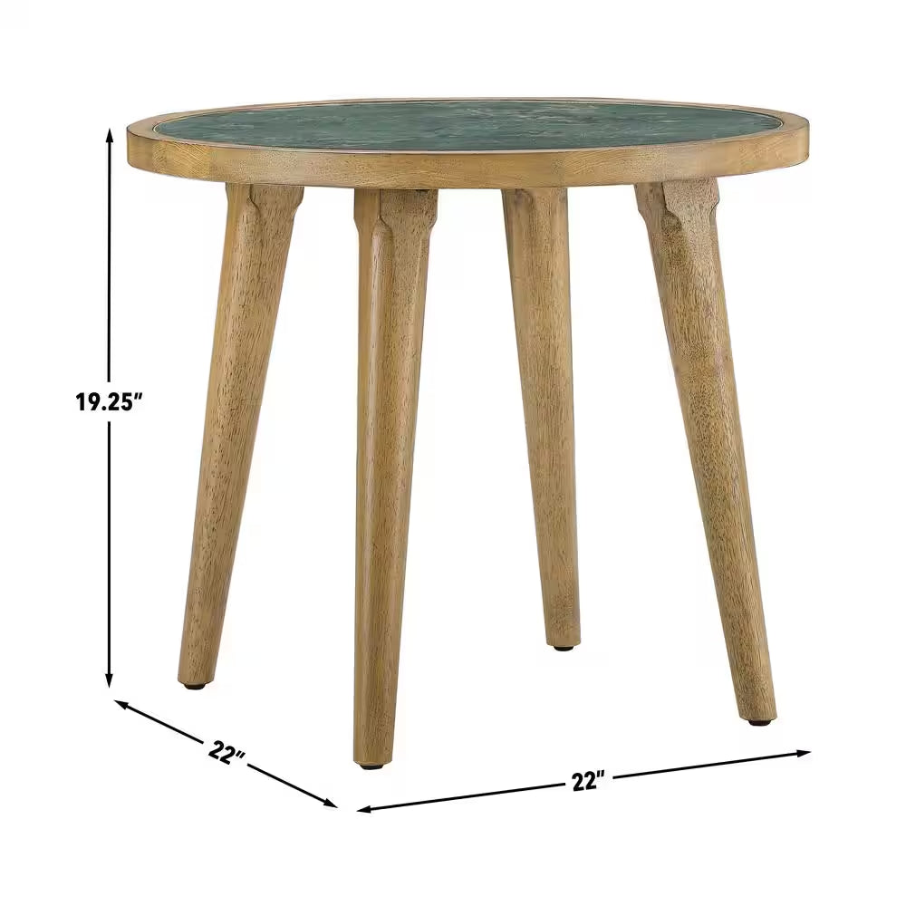 Novato 34 In. round Green Stone Top Coffee Table and 2-End Tables (3-Piece)