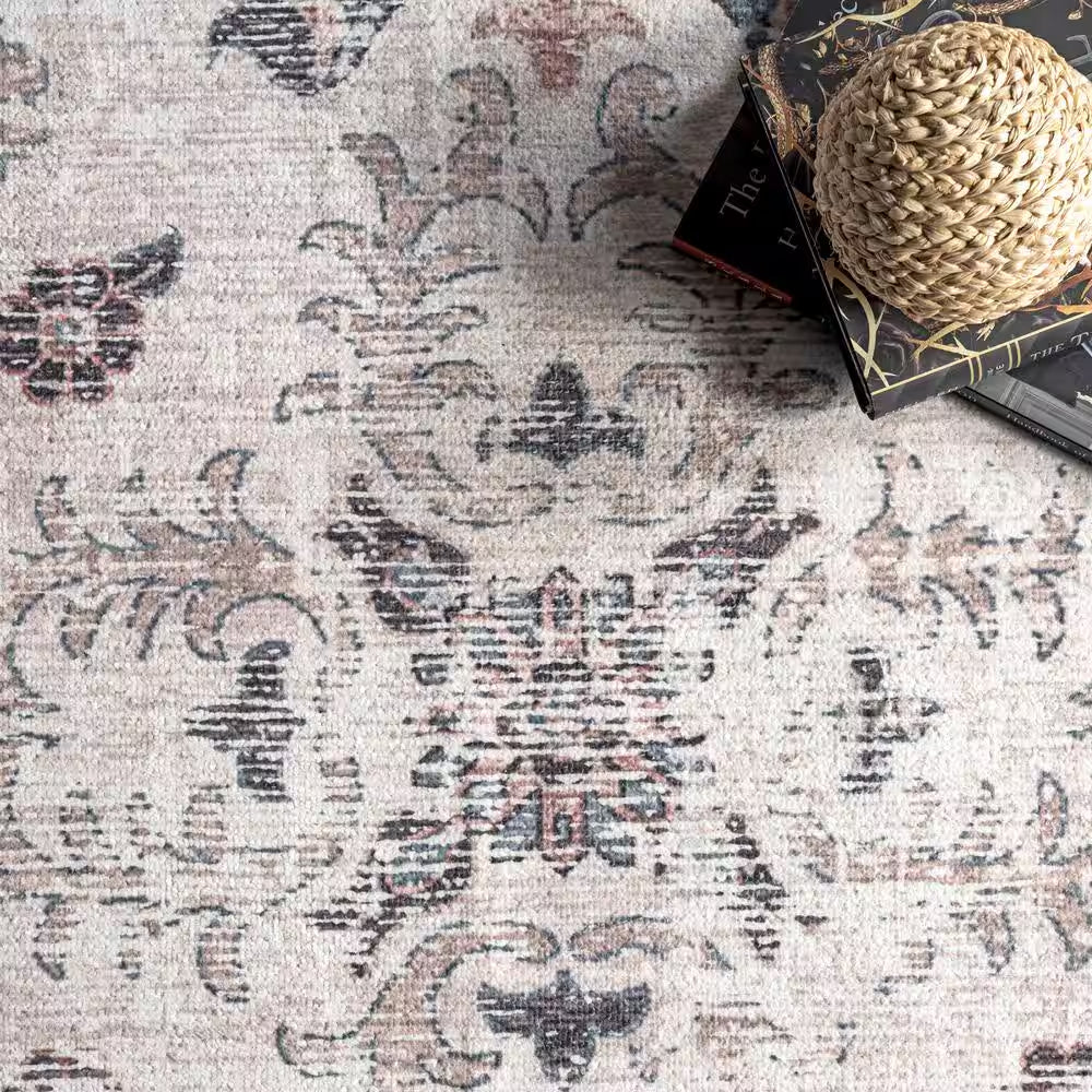Layna Machine Washable Distressed Vintage Light Gray 2 Ft. 6 In. X 8 Ft. Indoor Runner Rug