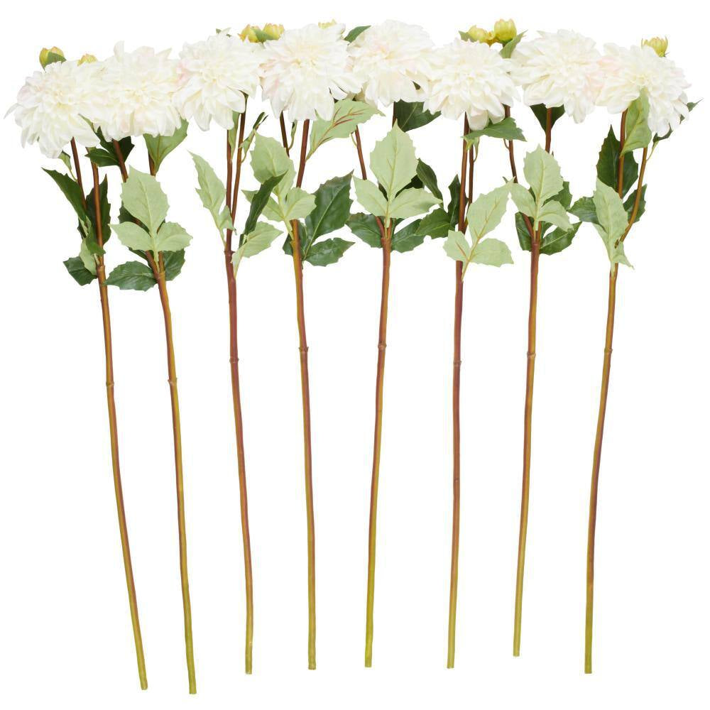 30 In. Tall White Dahlia Artificial Flower Stem (Set of 8)