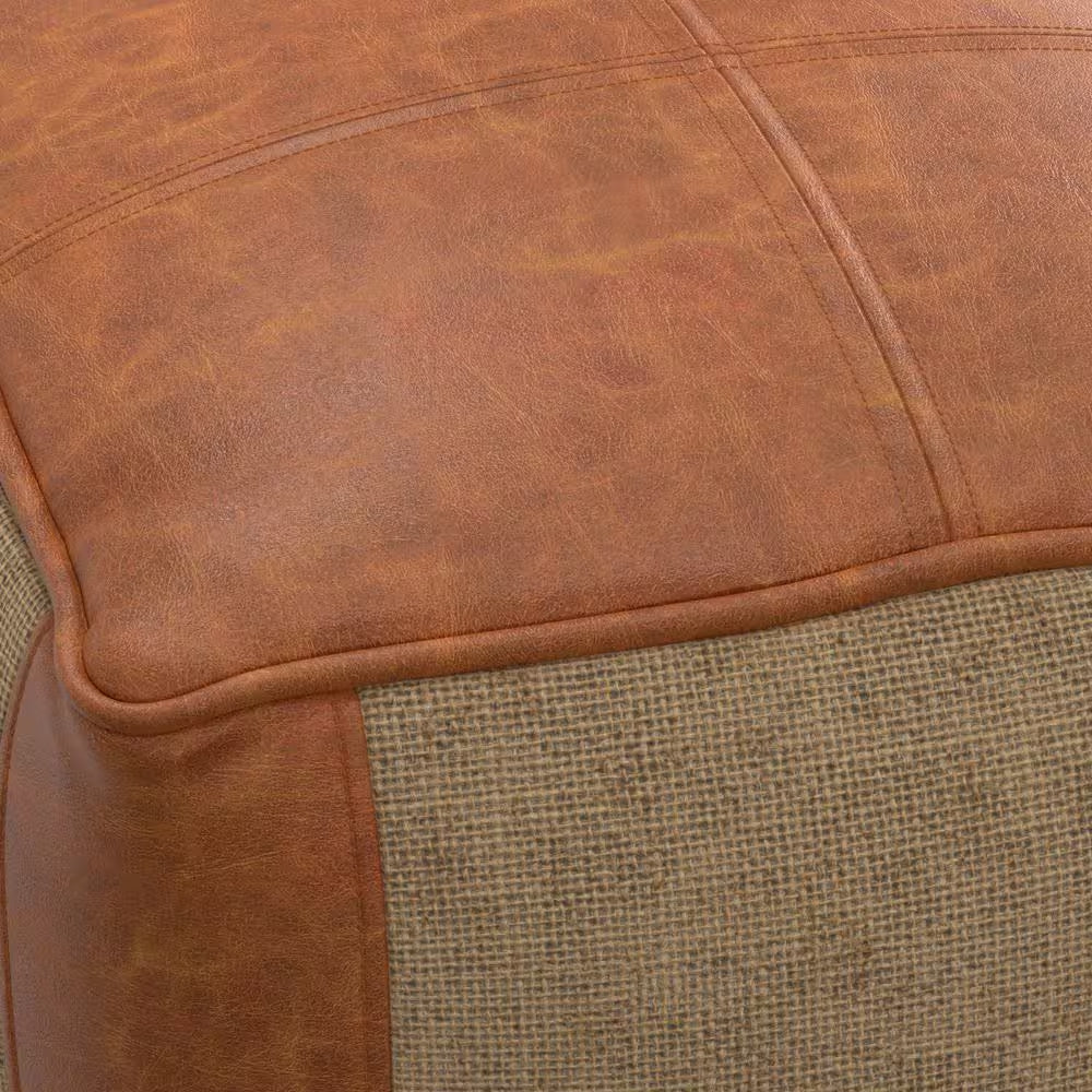 Atkinson Boho Tan Genuine Leather Square Pouf