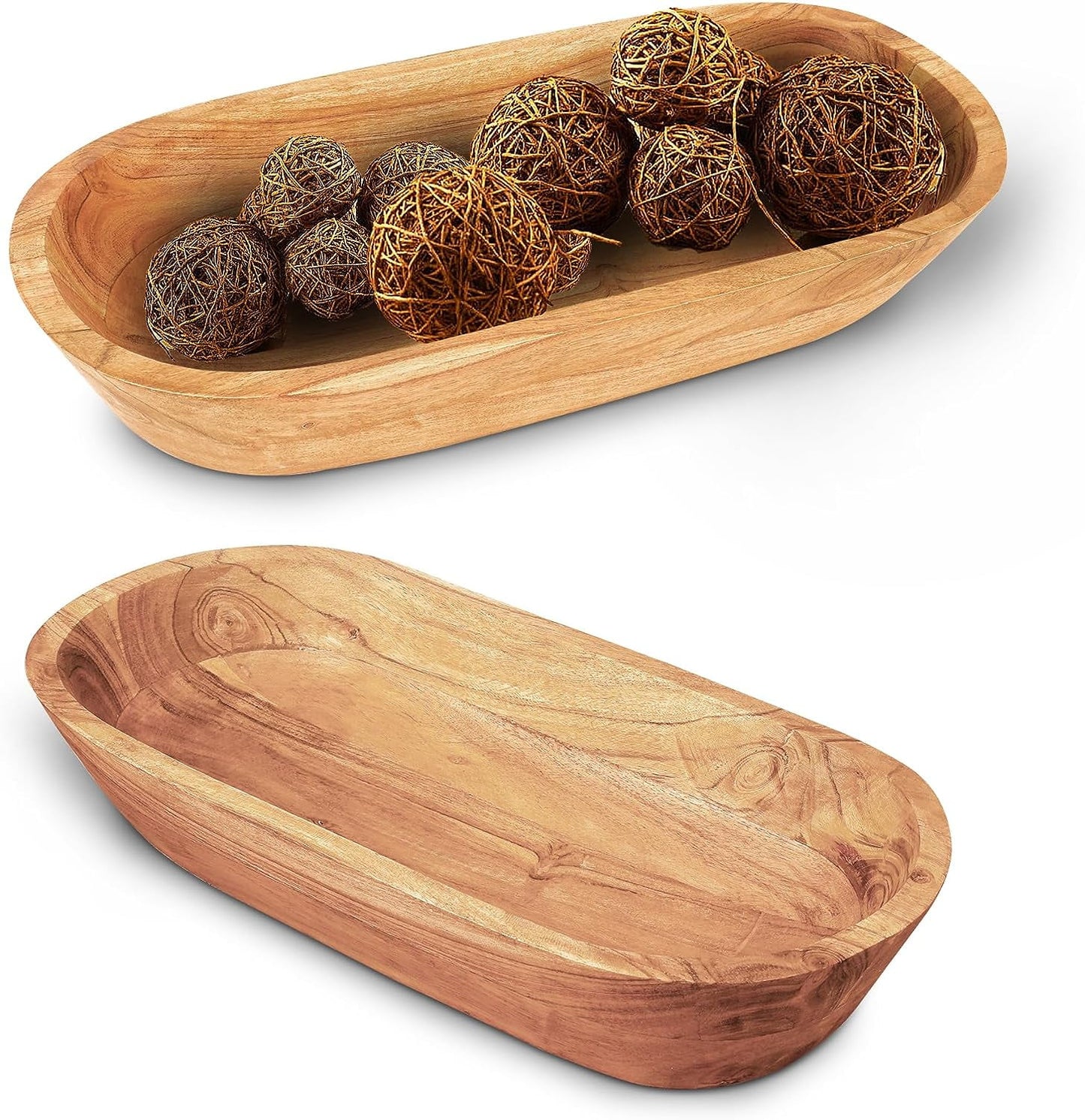 | Handmade Decorative Wooden Bowl for Home, Bathroom and Kitchen Counter | Acacia Wood Large Dough Bowl Fits Cosmetics, Keys & More | 17"L X 3" H X 8" W