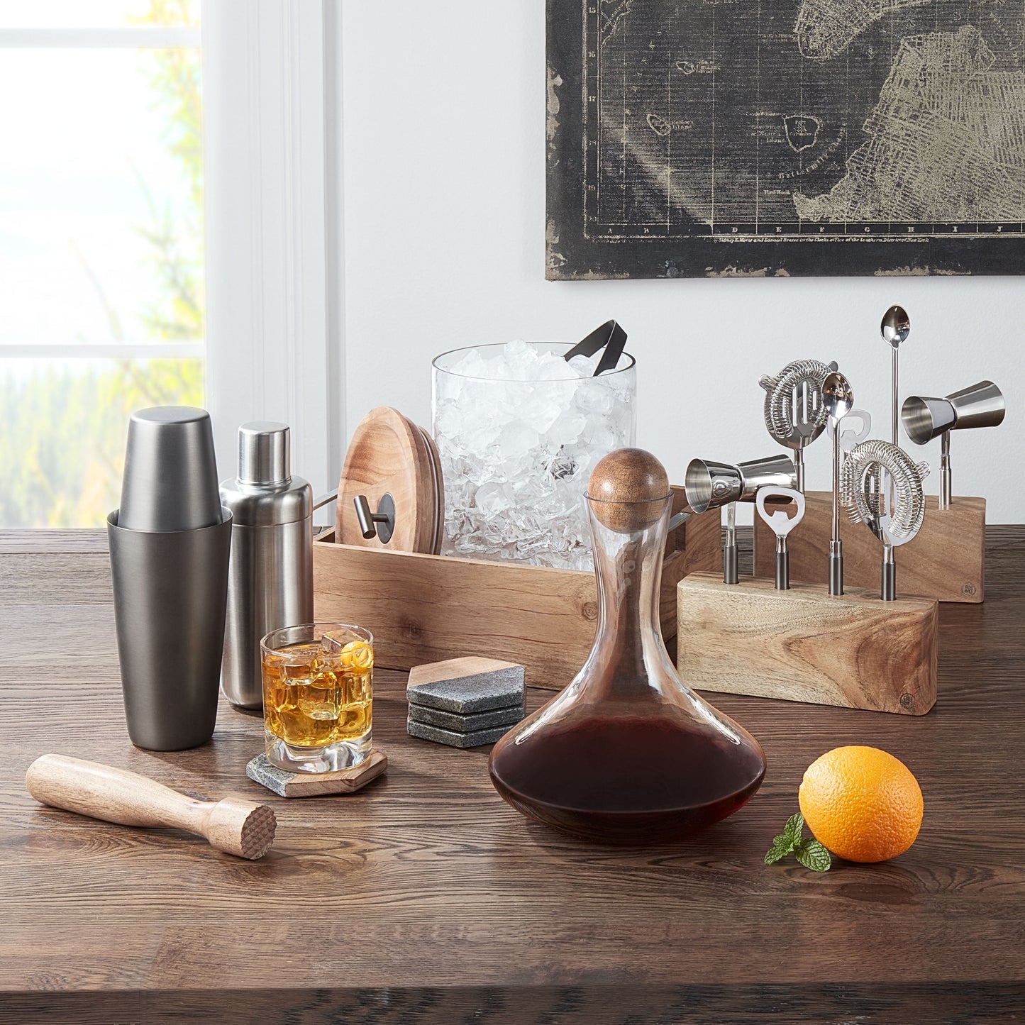 4-Piece Wood and Stone Coaster Set