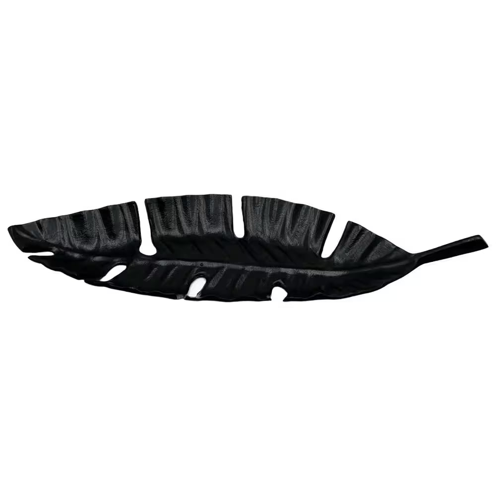 23 In. Aluminum Metal Leaf Decorative Black Tray