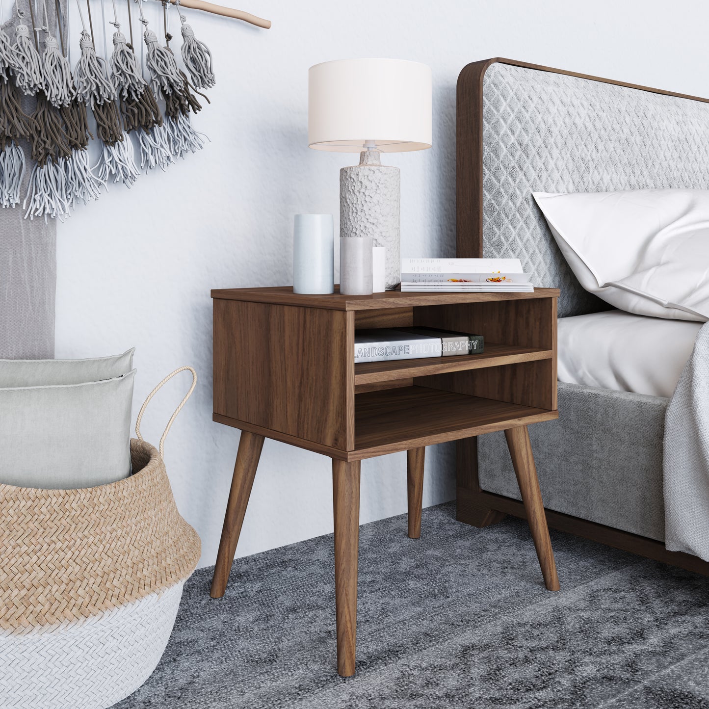 Ragusa Mid-Century Modern Open Shelf Nightstand