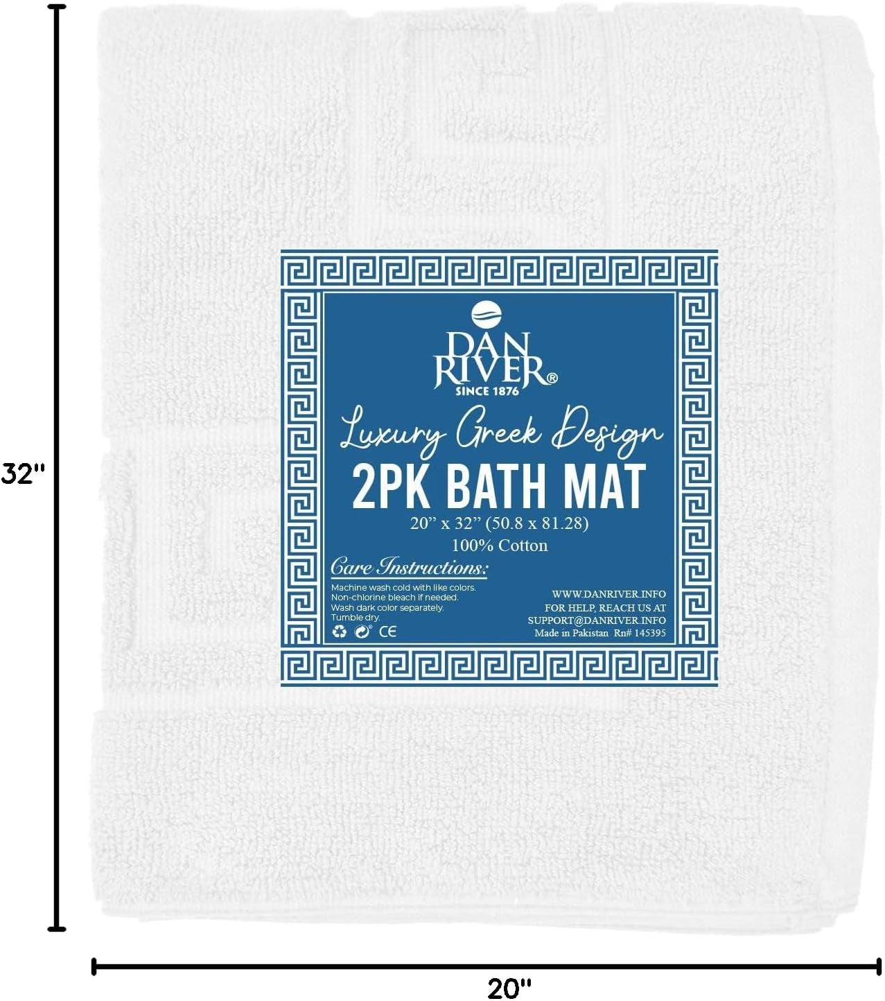 Greek Bath Mat - White, 100% Ring Spun Cotton, Pack of 2, 20X32 Inches, 800 GSM, Non-Slip, Absorbent, Quick Drying, Machine Washable Bathroom Floor Mats for Shower, Kitchen & Bath