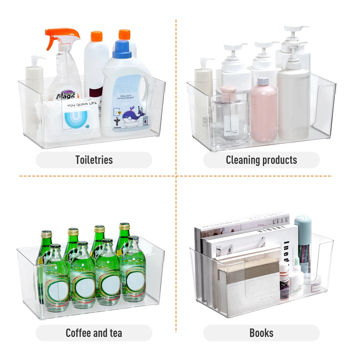 Clear Plastic Open Front Organizer Bin 4 Packs Large
