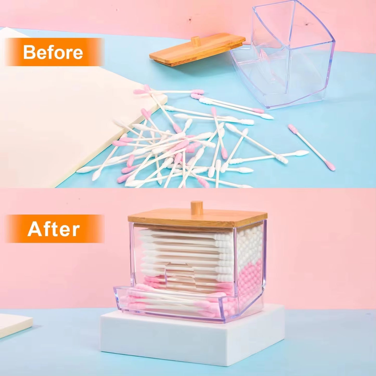 Cotton Swab Holder with Bamboo Lid
