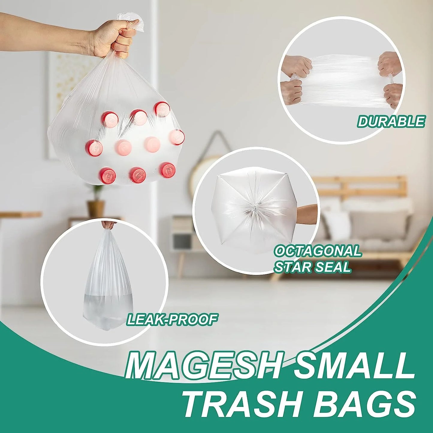 4 Gallon Small Trash Bag - Unscented 4 Gallon Garbage Bags for Bathroom, Kitchen, Bedroom, 105 Count Mini Trash Bags(15 Liter)