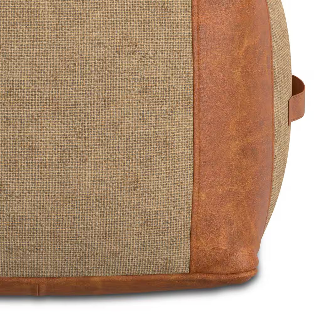 Atkinson Boho Tan Genuine Leather Square Pouf