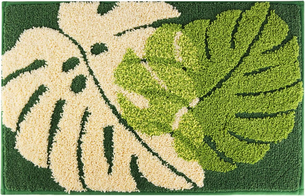 Bathroom Rugs 24X16In Blue Leaves Bath Mat for Bathroom Non Slip Machine Washable Soft Microfiber Absorbent Cute Bath Rug Plush for Tub Shower Sink Fluffy Home Decor Accessories