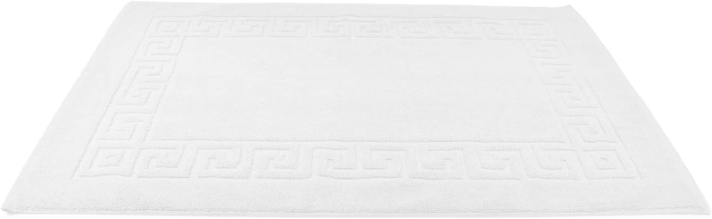 Greek Bath Mat - White, 100% Ring Spun Cotton, Pack of 2, 20X32 Inches, 800 GSM, Non-Slip, Absorbent, Quick Drying, Machine Washable Bathroom Floor Mats for Shower, Kitchen & Bath