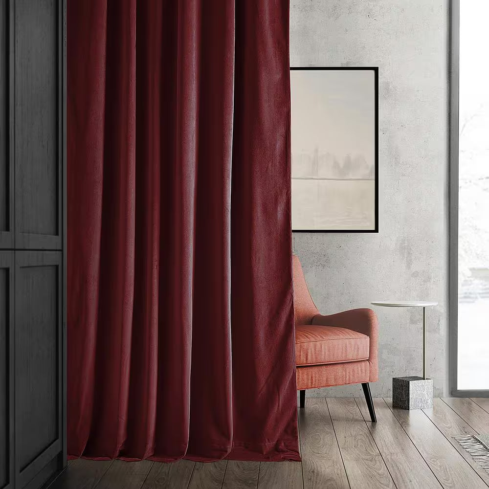 Burgundy Velvet Rod Pocket Blackout Curtain - 50 In. W X 120 In. L (1 Panel)