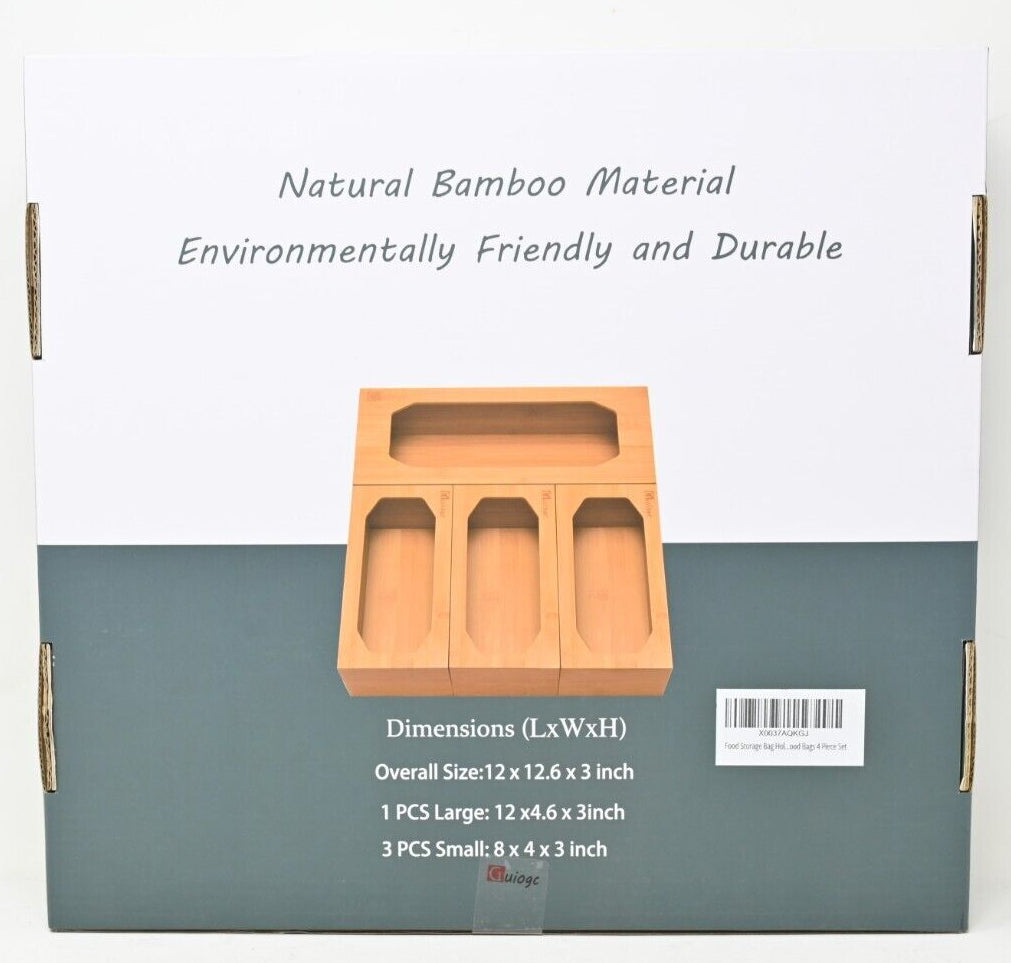 GUIOGC Bamboo Food Storage Bag Organizer Holder Dispenser Ziplock 12 X 12.6 X 3"