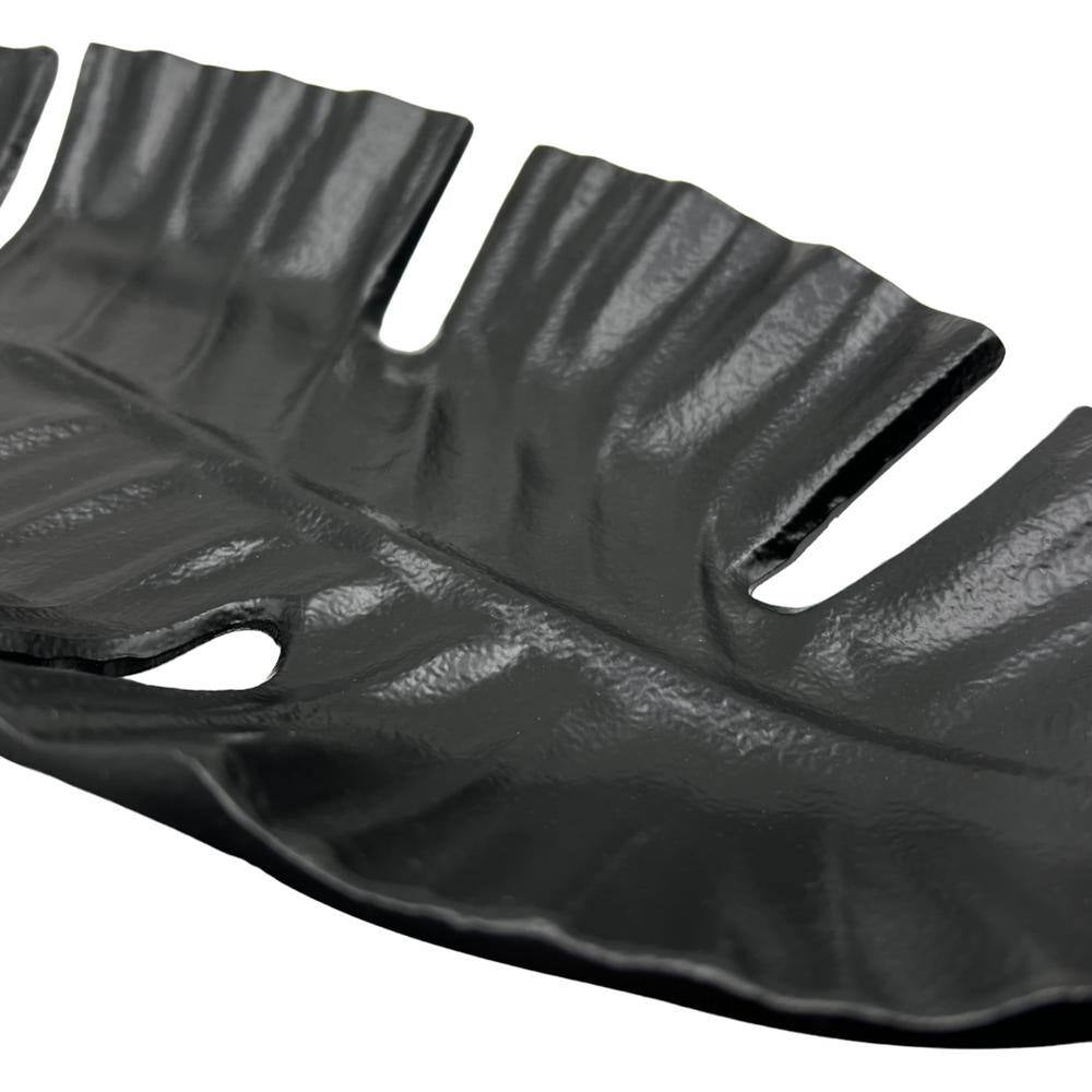 23 In. Aluminum Metal Leaf Decorative Black Tray