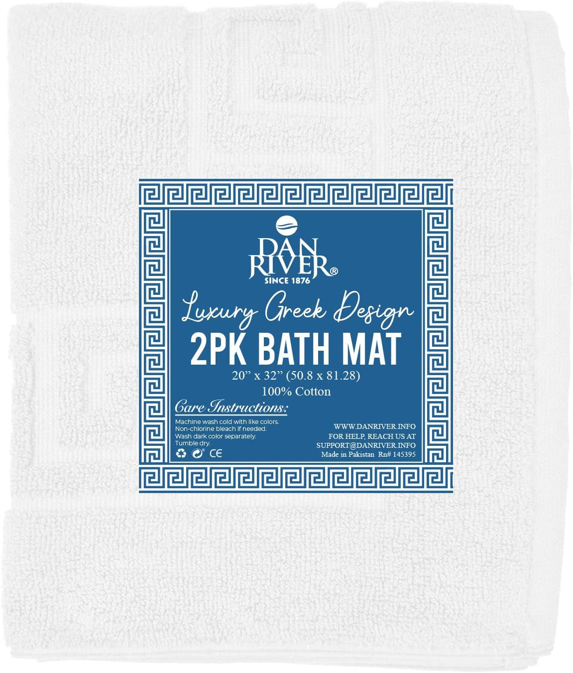 Greek Bath Mat - White, 100% Ring Spun Cotton, Pack of 2, 20X32 Inches, 800 GSM, Non-Slip, Absorbent, Quick Drying, Machine Washable Bathroom Floor Mats for Shower, Kitchen & Bath