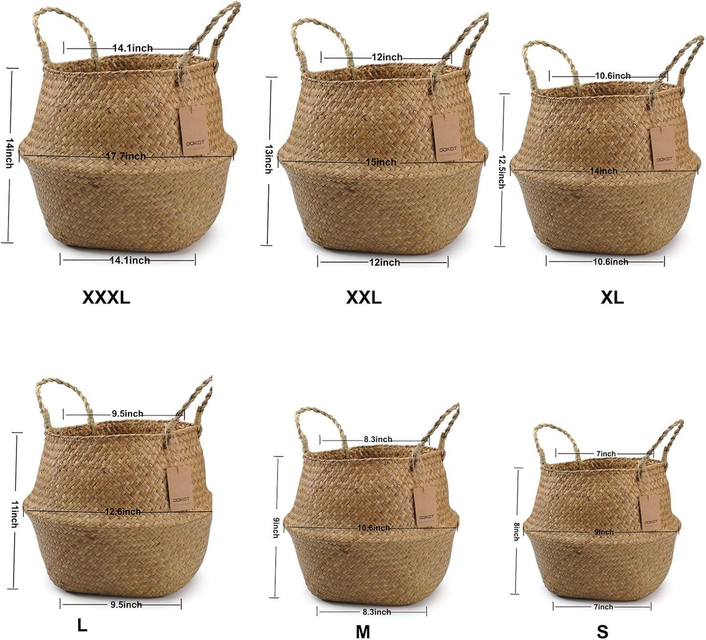Seagrass Plant Basket with Handles, round Storage Wicker Basket (10.6Inch Diameter X 12.5Inch Height, Natural)