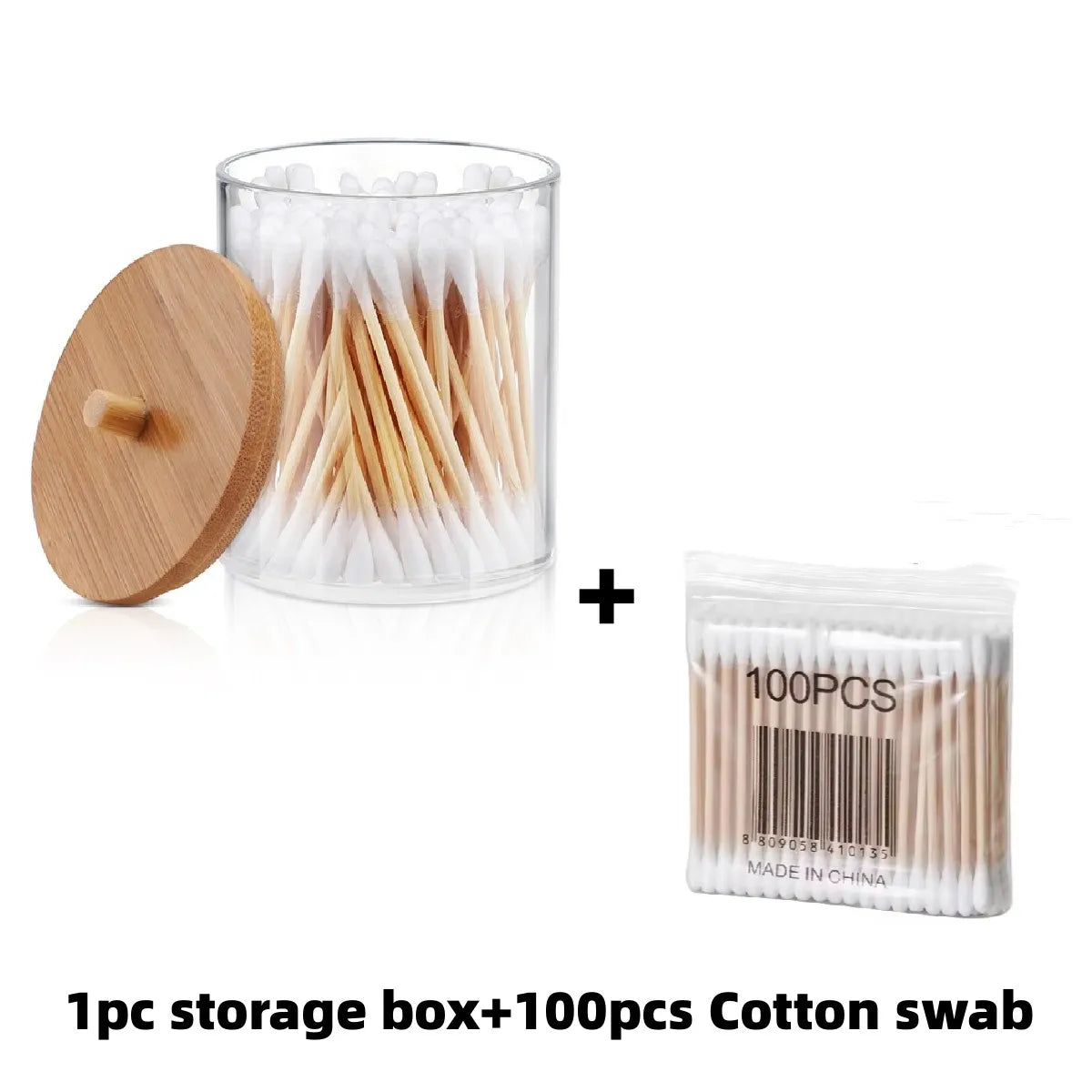 Cotton Swab Holder with Bamboo Lid