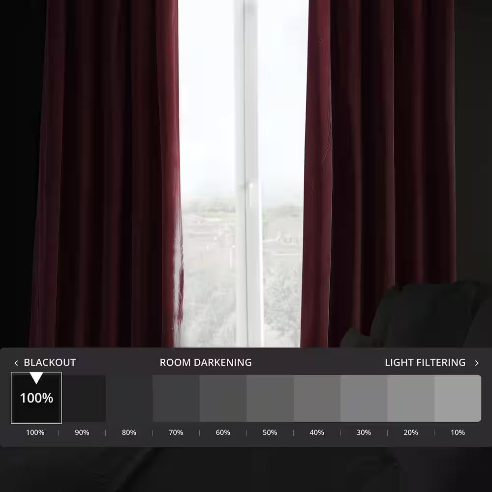 Burgundy Velvet Rod Pocket Blackout Curtain - 50 In. W X 120 In. L (1 Panel)