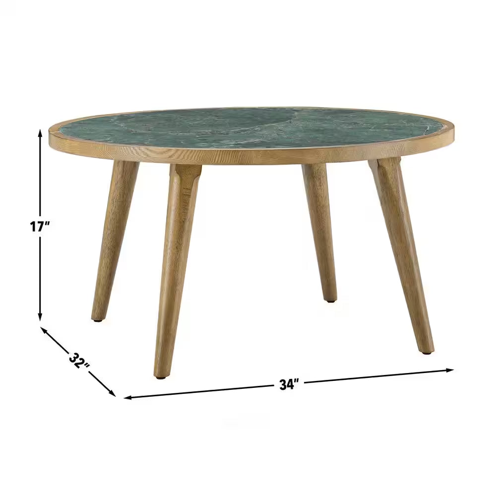 Novato 34 In. round Green Stone Top Coffee Table and 2-End Tables (3-Piece)