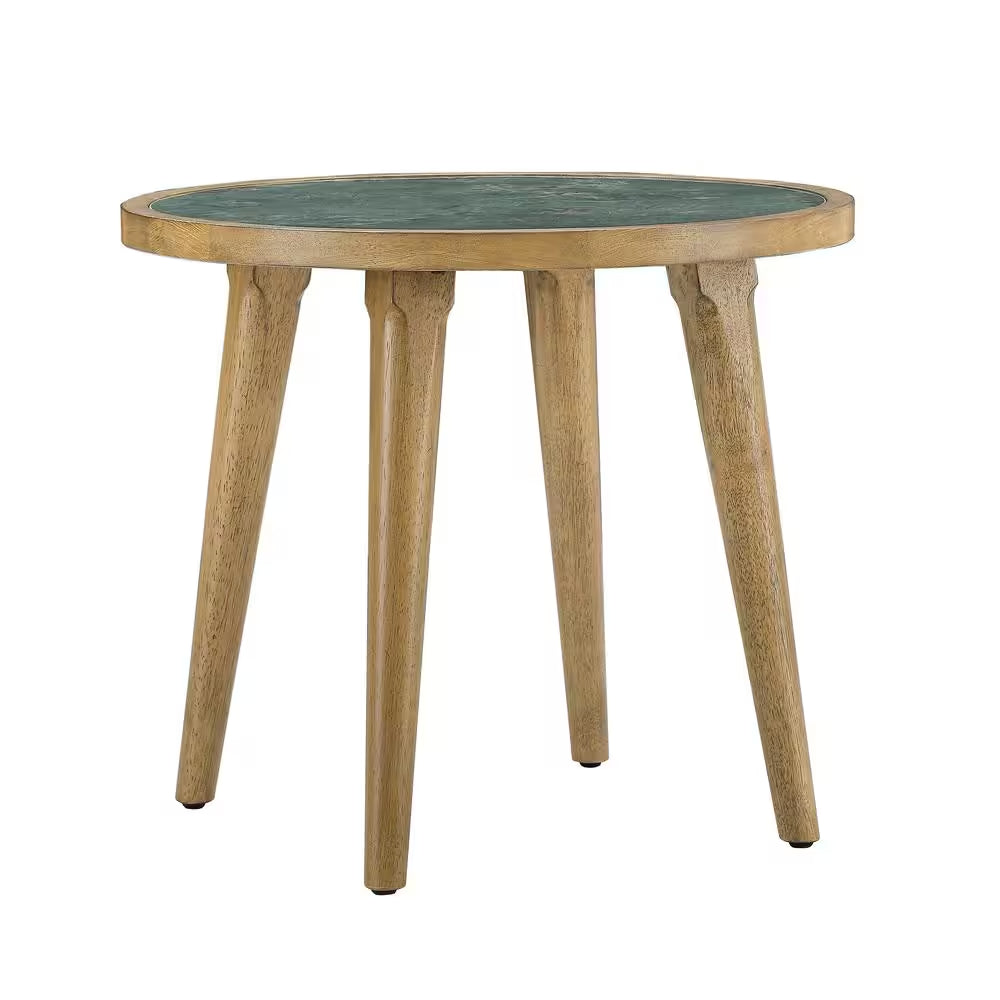 Novato 34 In. round Green Stone Top Coffee Table and 2-End Tables (3-Piece)