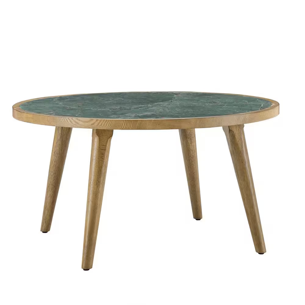 Novato 34 In. round Green Stone Top Coffee Table and 2-End Tables (3-Piece)