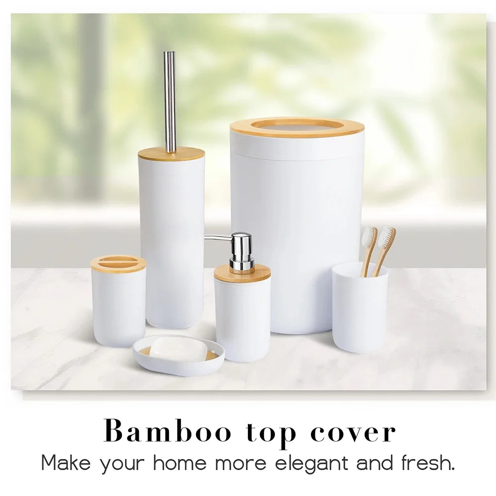 6-Piece Bamboo Bathroom Accessory Set, Modern White