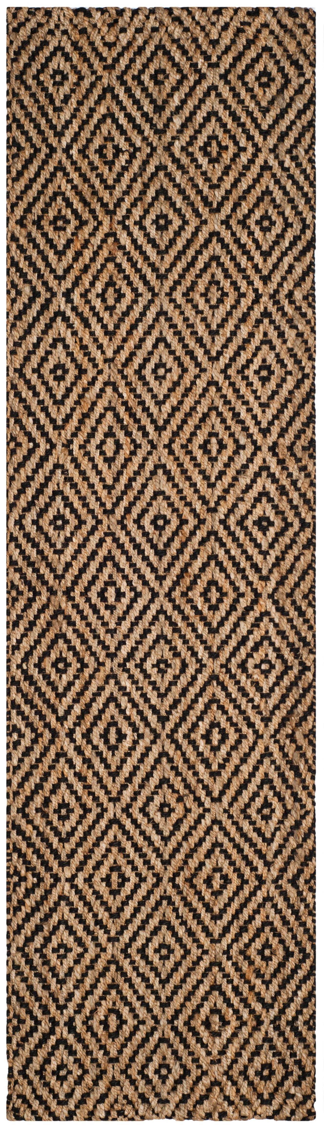Natural Fiber Emory Geometric Jute Runner Rug, Natural/Black, 2'3" X 20'