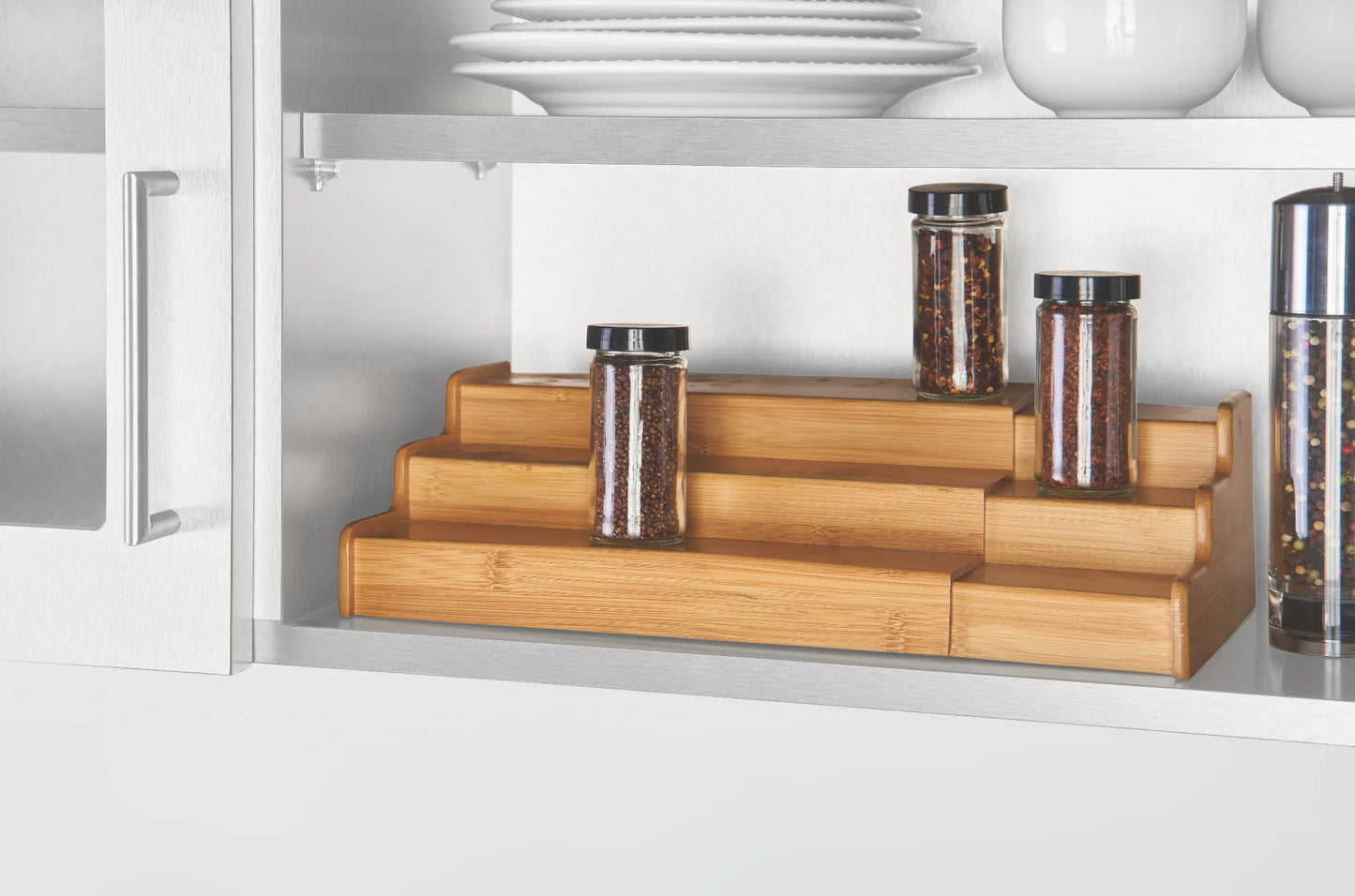 , Bamboo Organizers Expandable Spice Rack, 3-Tier, 12.91-22.4X7.67X4.4 In