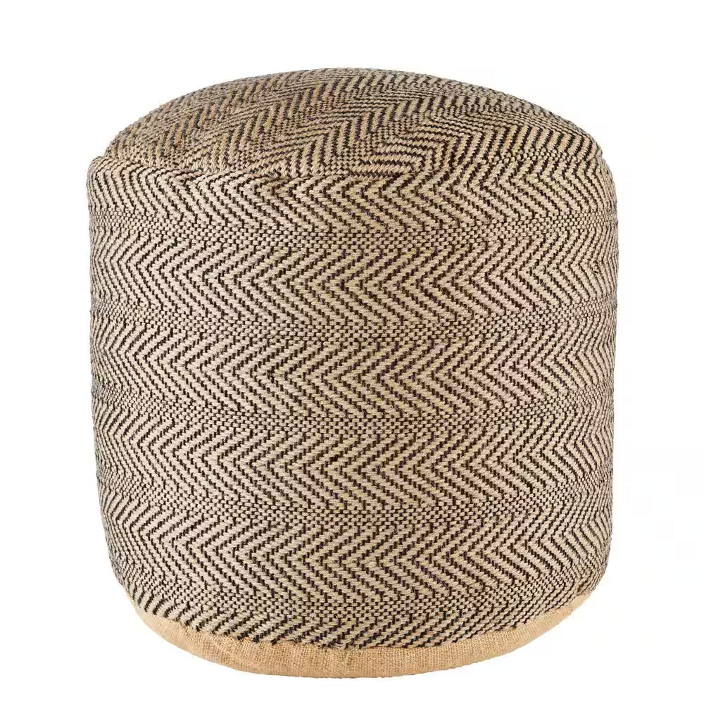 Exeter Chevron Braided Jute Filled Ottoman Natural round Pouf