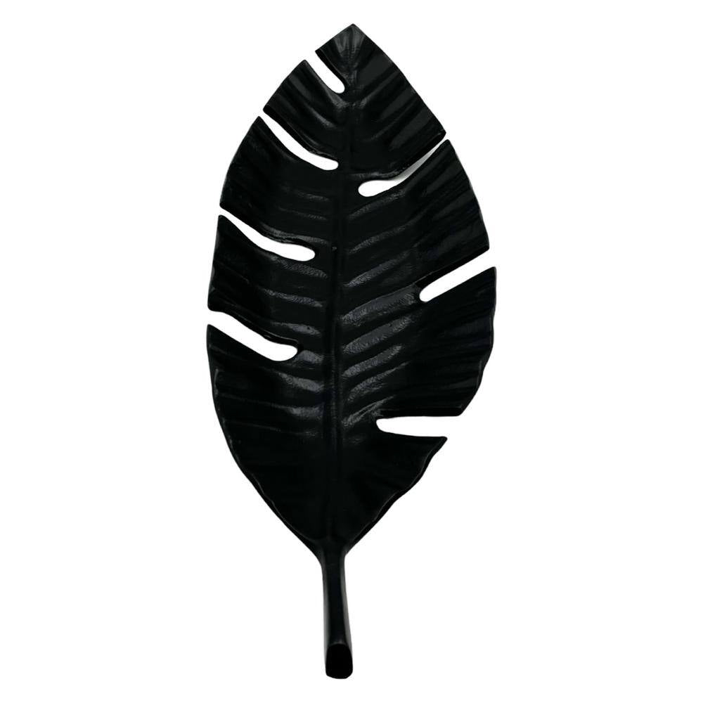 23 In. Aluminum Metal Leaf Decorative Black Tray