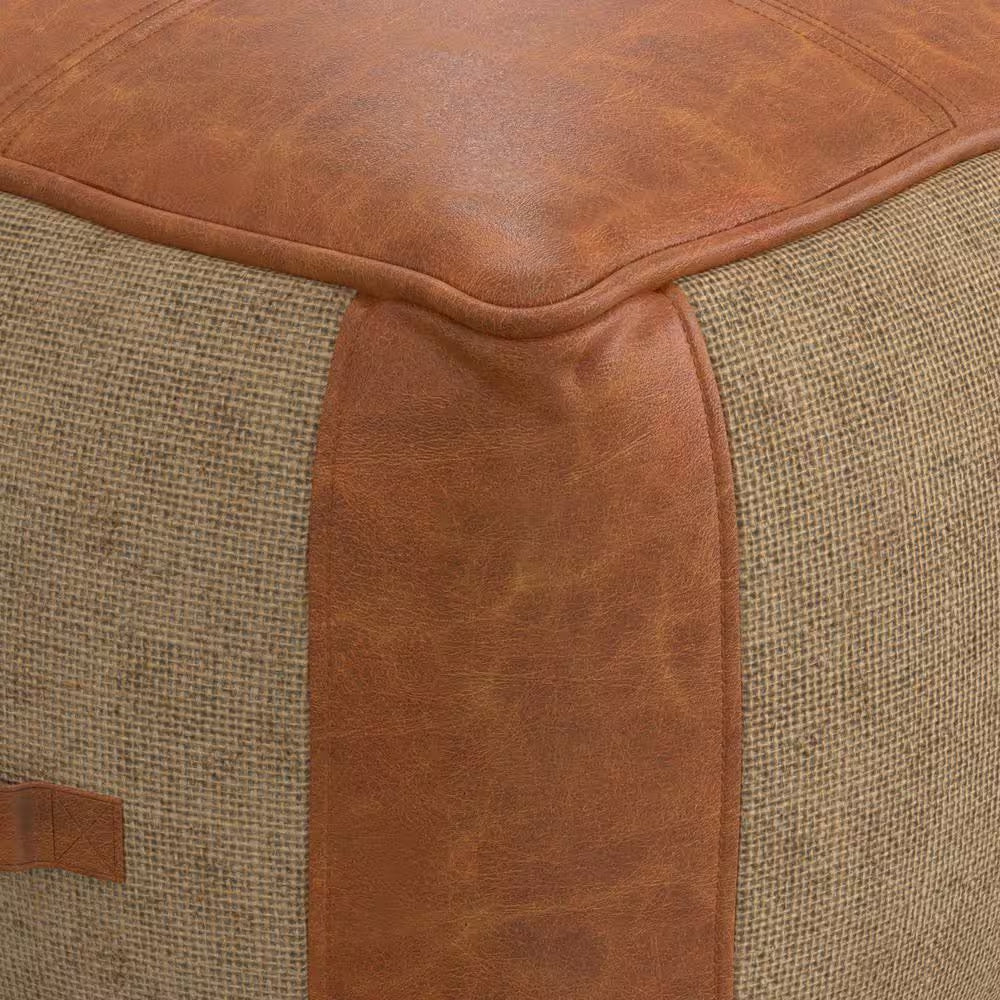 Atkinson Boho Tan Genuine Leather Square Pouf