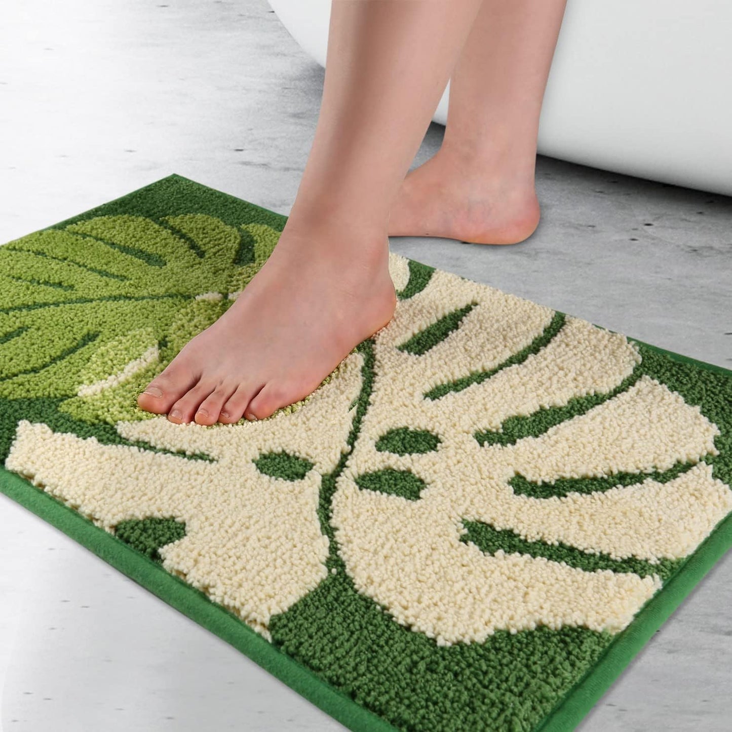 Bathroom Rugs 24X16In Blue Leaves Bath Mat for Bathroom Non Slip Machine Washable Soft Microfiber Absorbent Cute Bath Rug Plush for Tub Shower Sink Fluffy Home Decor Accessories