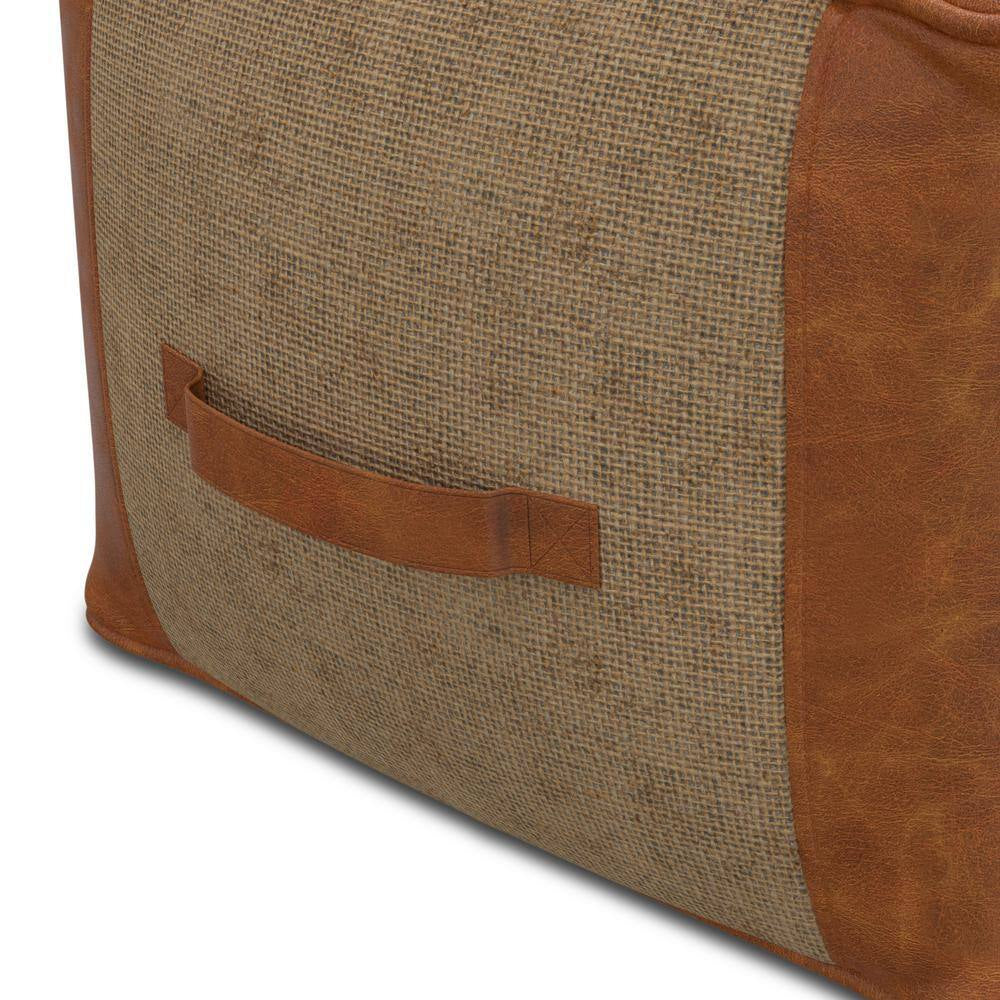 Atkinson Boho Tan Genuine Leather Square Pouf