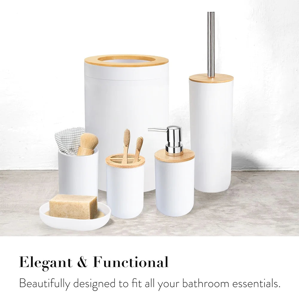 6-Piece Bamboo Bathroom Accessory Set, Modern White