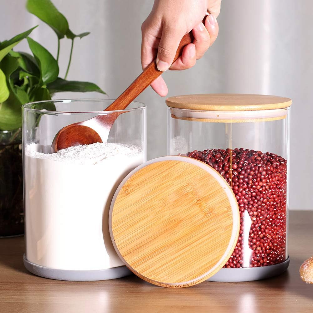 Set of 2 Large Glass Food Storage Jar, 100 FL OZ (3000Ml) Glass Flour Canister with Airtight Bamboo Lids for Kitchen Corner, Bpa-Free Flour Container for Sugar, Ground Coffee, Rice and Dry Food