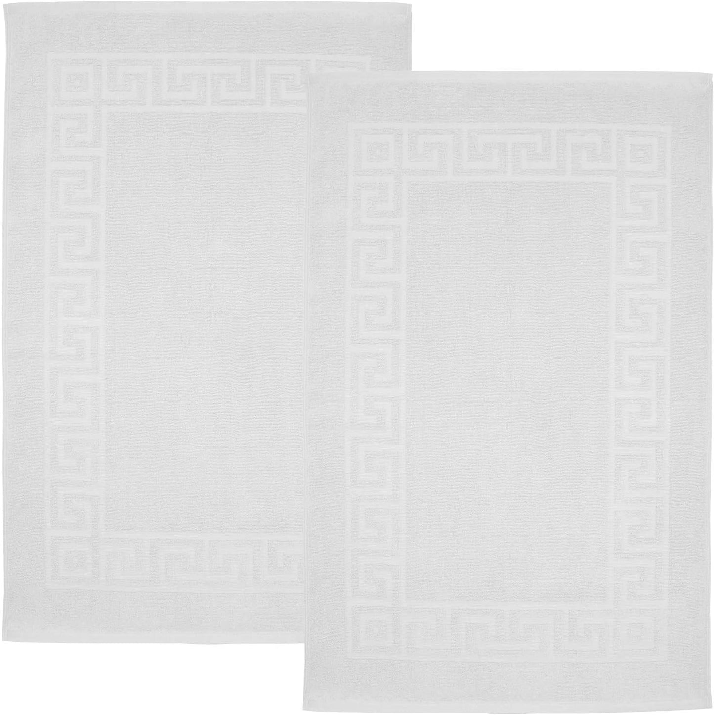 Greek Bath Mat - White, 100% Ring Spun Cotton, Pack of 2, 20X32 Inches, 800 GSM, Non-Slip, Absorbent, Quick Drying, Machine Washable Bathroom Floor Mats for Shower, Kitchen & Bath