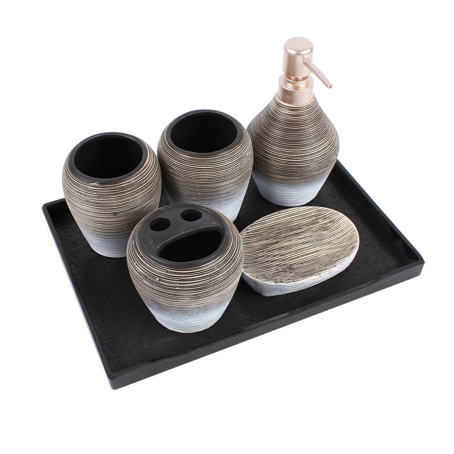 Bathroom Accessory Set 6 Pcs Retro Ceramics Bathroom Vanity Countertop Accessory Set Bathroom Decor Accessories with Soap Dispenser Toothbrush Holder Soap Dish Gargle Cup Tray