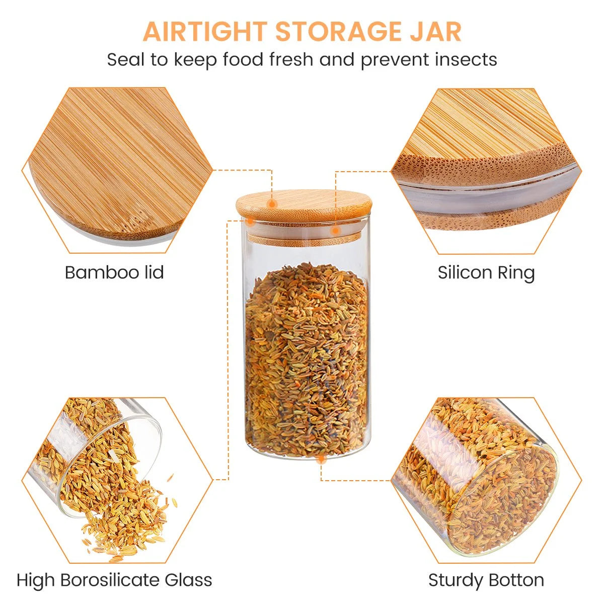 Glass Airtight Food Storage Canister with Measuring Spoon, Set of 10