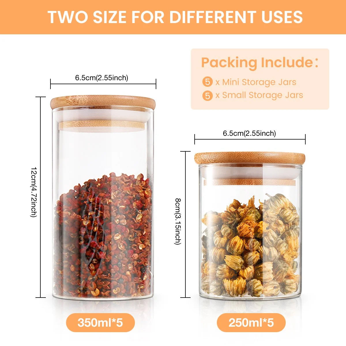 Glass Airtight Food Storage Canister with Measuring Spoon, Set of 10