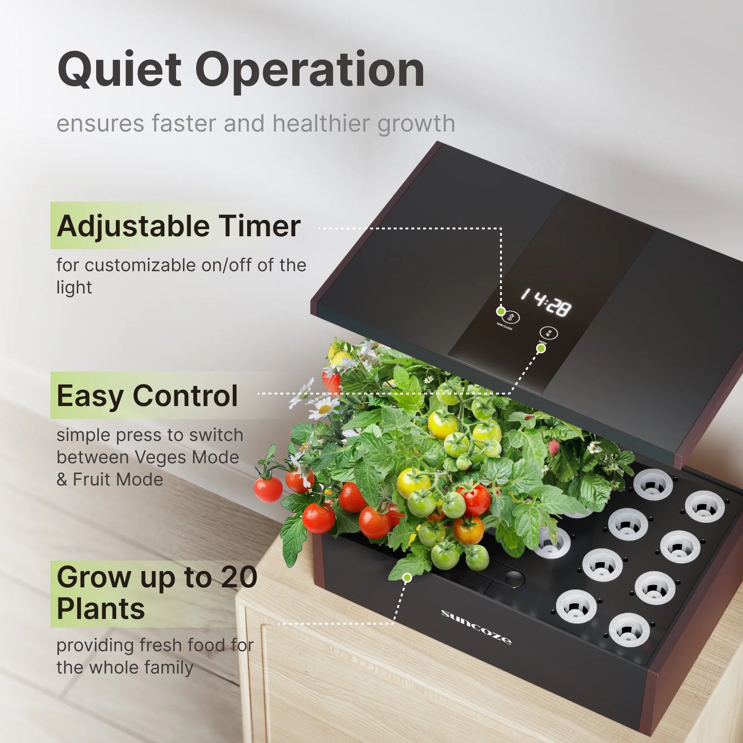 20 Pods Hydroponic Growing System Indoor Herb Garden with Grow Light Germination Starter Kit Black
