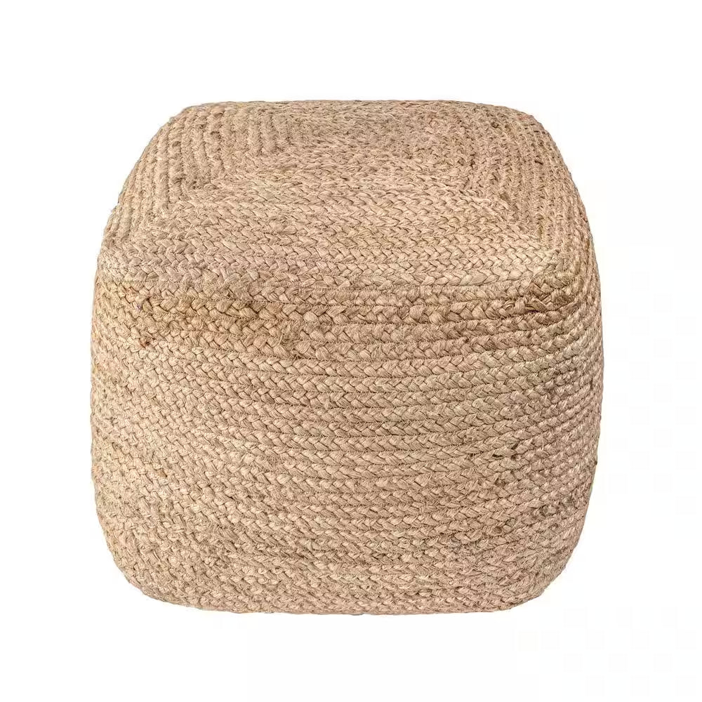 Cork Braided Solid Jute Filled Ottoman Natural Square Pouf