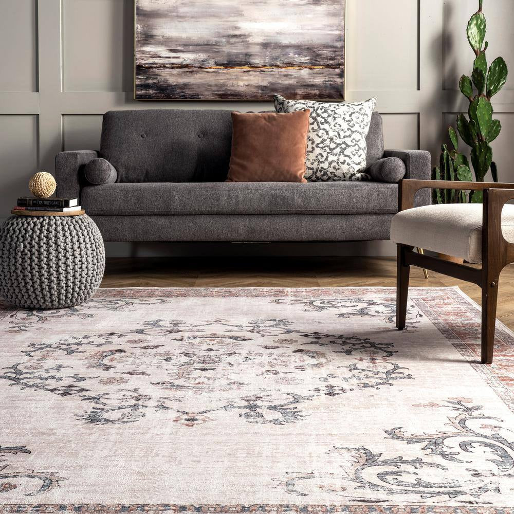 Layna Machine Washable Distressed Vintage Light Gray 2 Ft. 6 In. X 8 Ft. Indoor Runner Rug